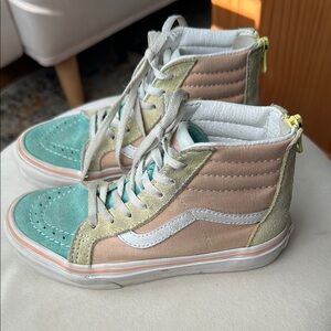 Vans Blue and Pink High-Top Sneakers with Classic Waffle Outsole